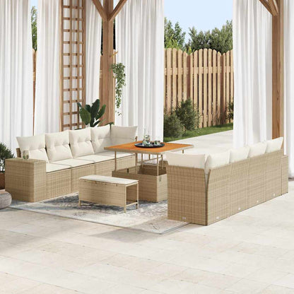 Gartensofa-set mit Kissen 11 pcs Beige und Creme Poly-Rattan