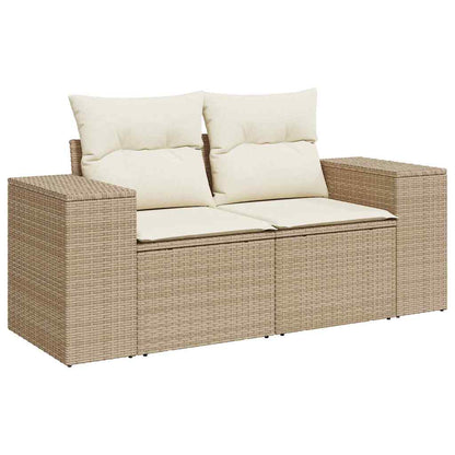 Gartensofa-set mit Kissen 11 pcs Beige und Creme Poly-Rattan