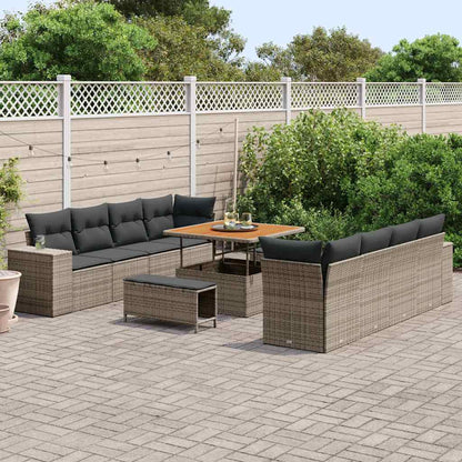 Gartensofa-set mit Kissen mit Speicher 11 pcs Grau Poly-Rattan