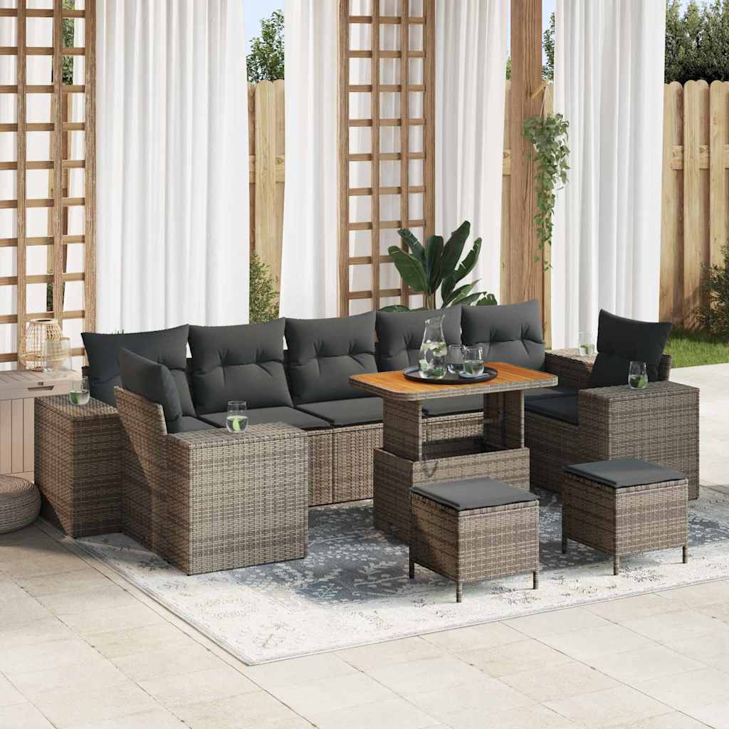 Garten-Sofa-Set mit Kissen mit Speicher mit Kissen 10 pcs Grau