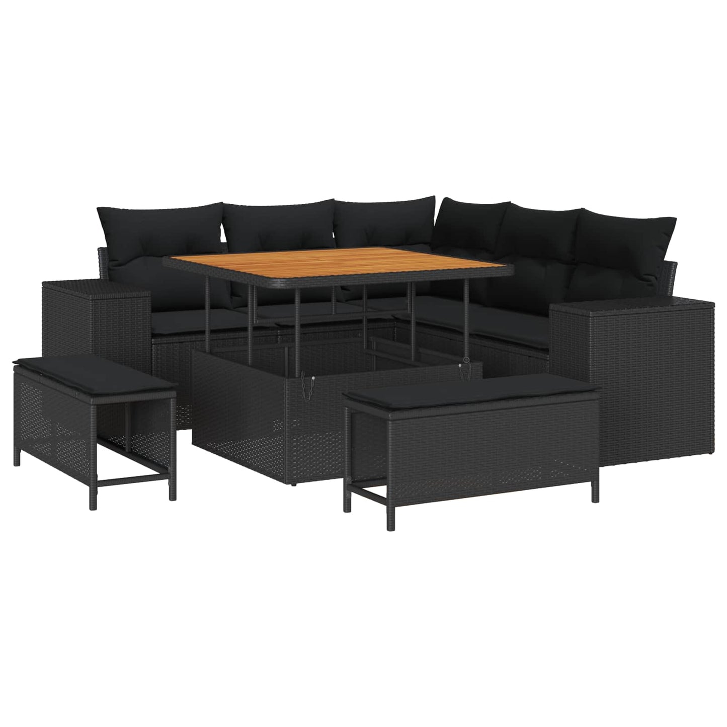 Garten-Sofa-Set mit Kissen mit Speicher 8 pcs Schwarz
