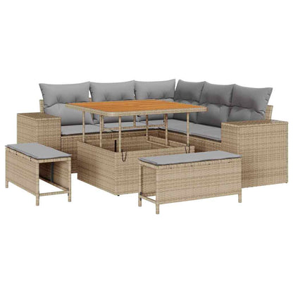 Garten-Sofa-Set mit Kissen mit Kissen 8 pcs Beige und Hellgrau