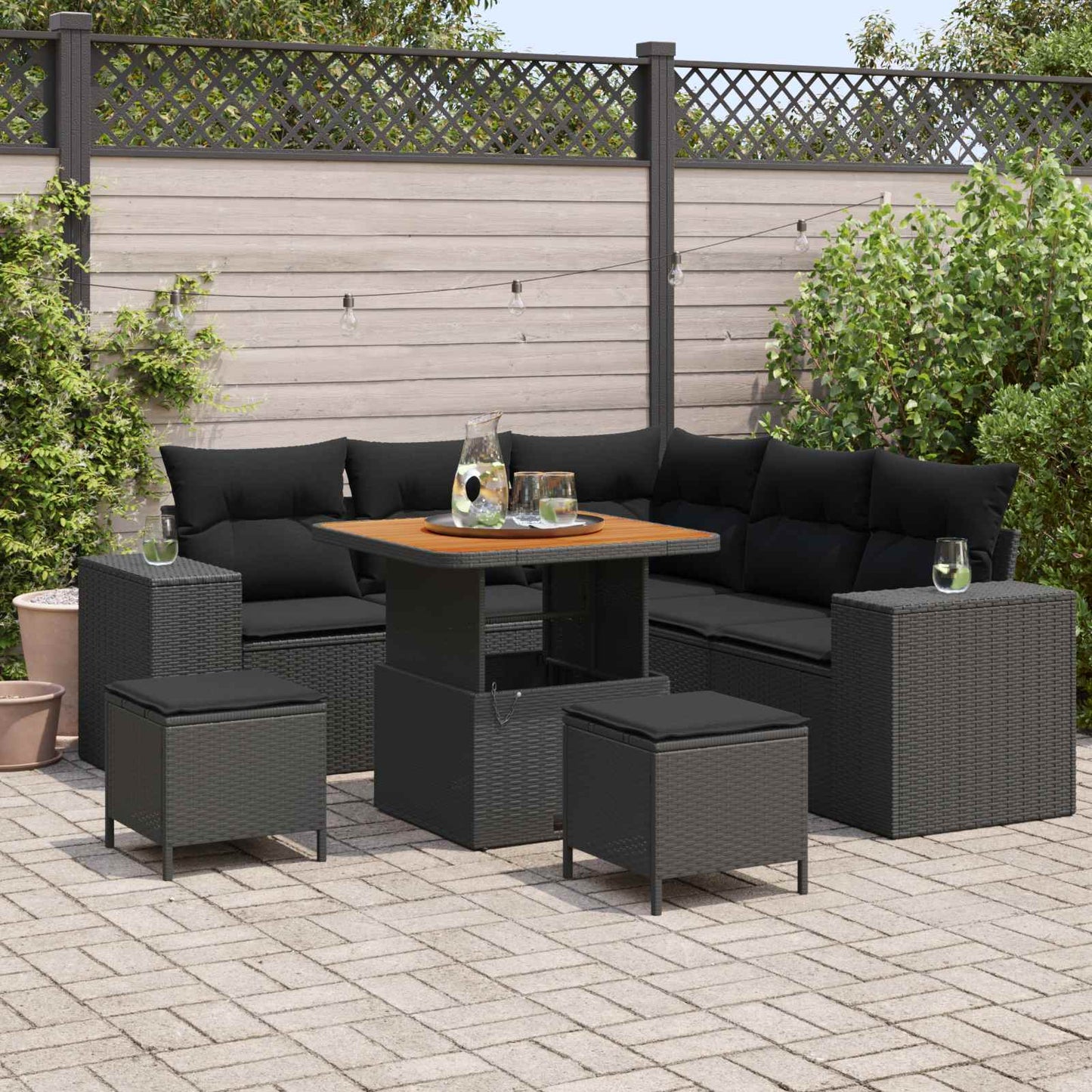 Garten-Sofa-Set mit Kissen mit Speicher 8 pcs Schwarz