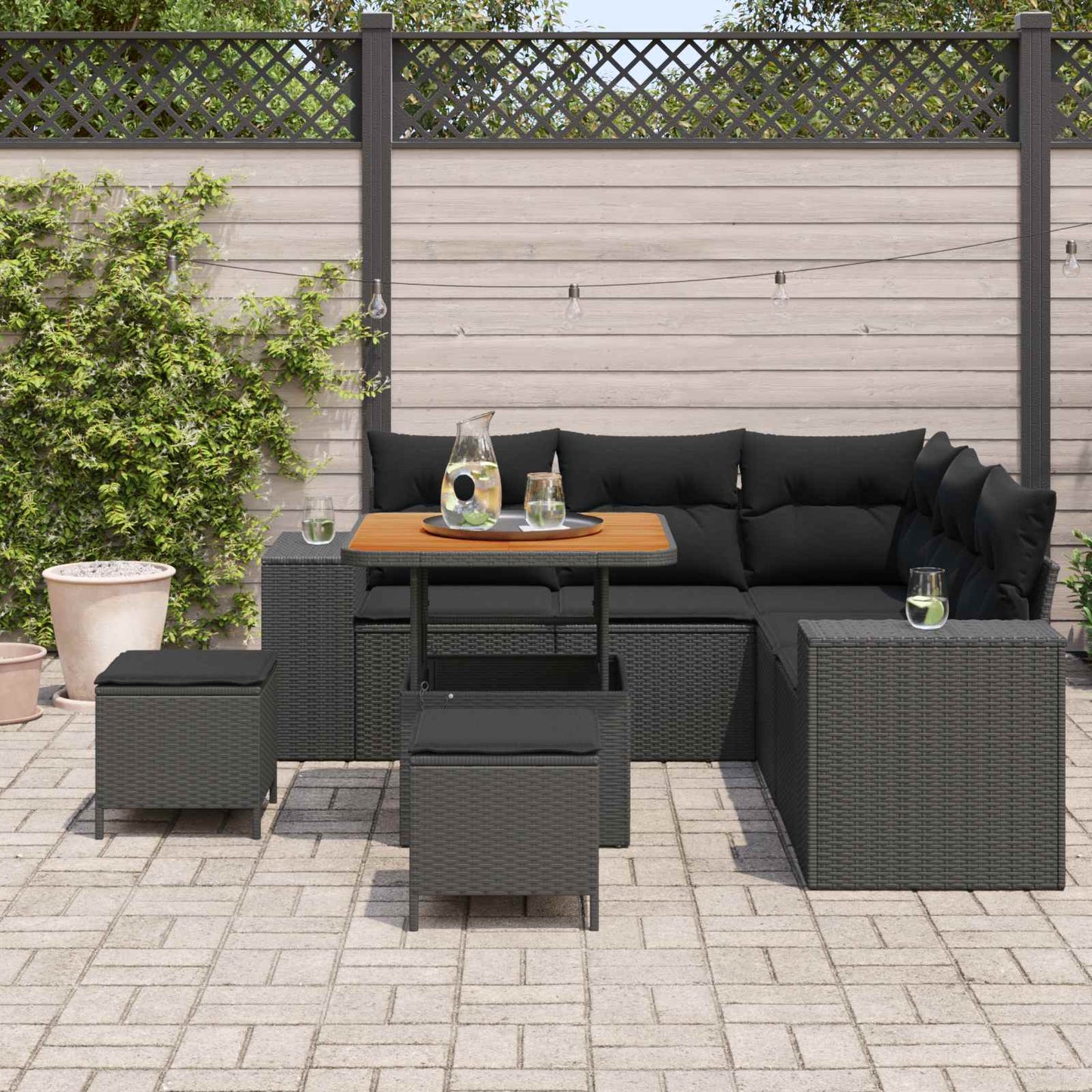 Garten-Sofa-Set mit Kissen mit Speicher 8 pcs Schwarz