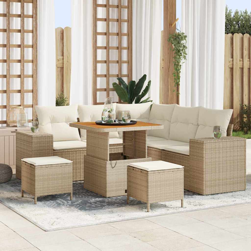 Garten-Sofa-Set mit Kissen mit Speicher 8 pcs Beige und Creme
