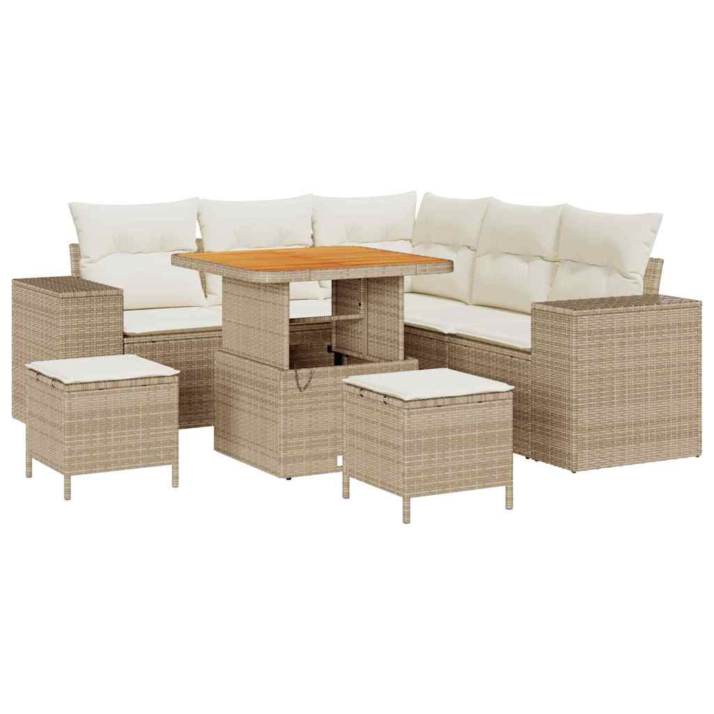 Garten-Sofa-Set mit Kissen mit Speicher 8 pcs Beige und Creme