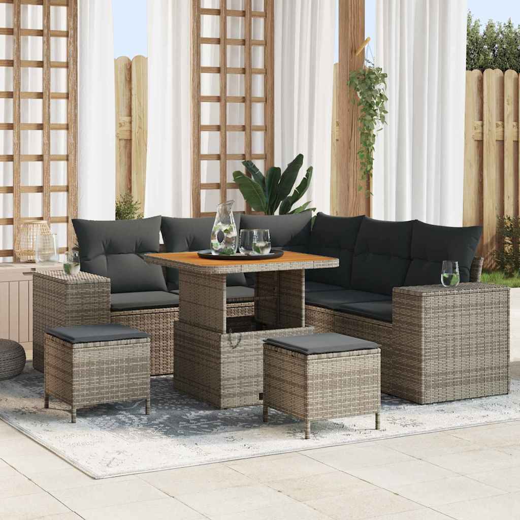 Garten-Sofa-Set mit Kissen mit Speicher mit Kissen 8 pcs Grau