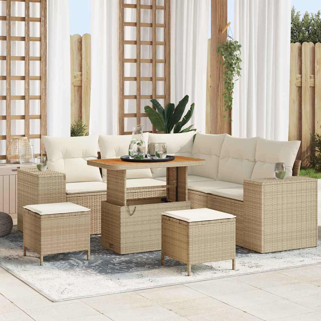 Garten-Sofa-Set mit Kissen mit Speicher 8 pcs Beige und Creme