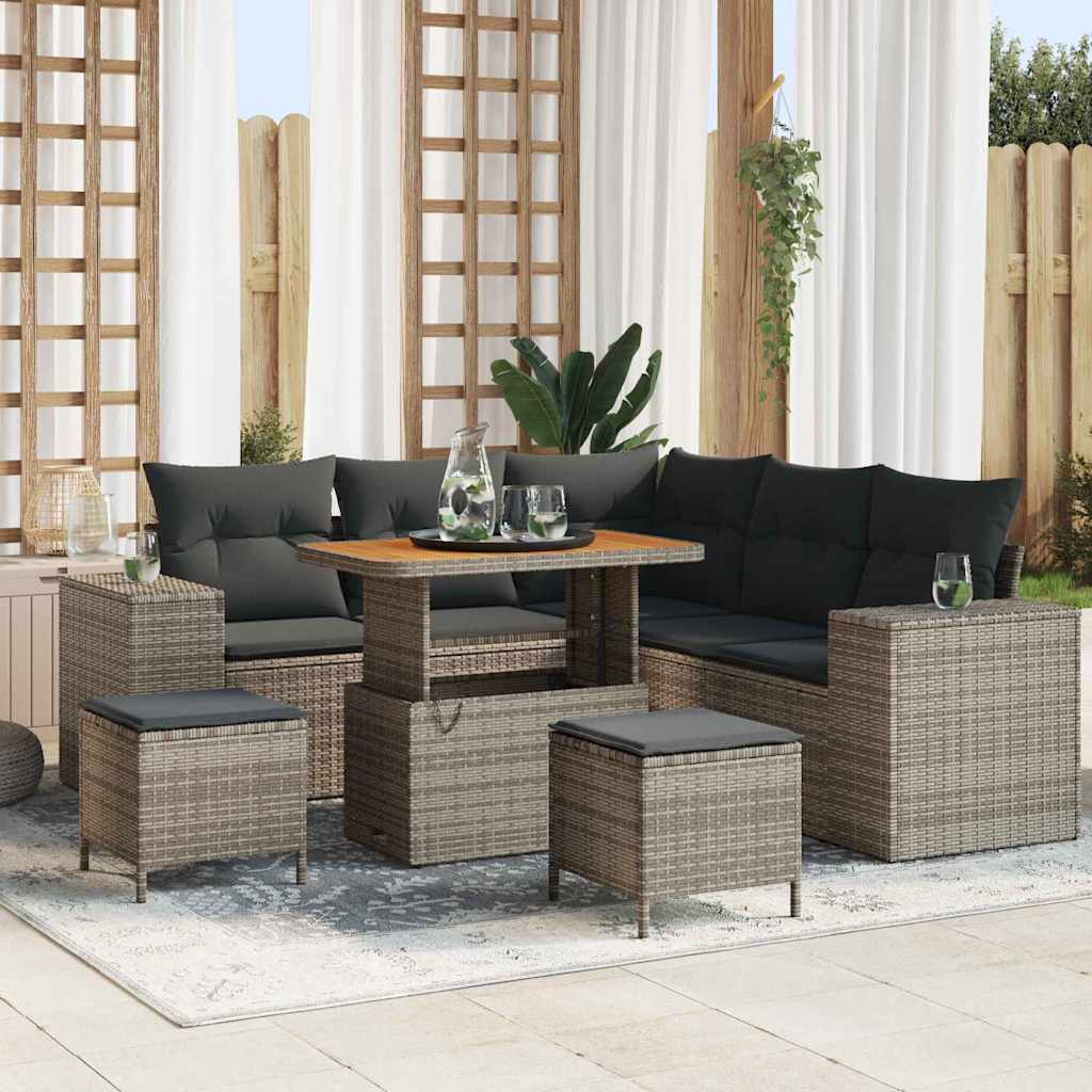 Garten-Sofa-Set mit Kissen mit Speicher mit Kissen 8 pcs Grau
