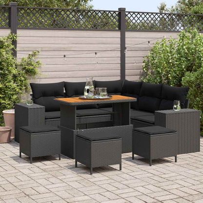 Garten-Sofa-Set mit Kissen mit Speicher 9 pcs Schwarz
