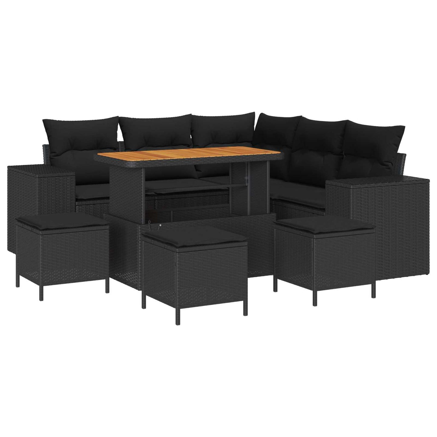 Garten-Sofa-Set mit Kissen mit Speicher 9 pcs Schwarz