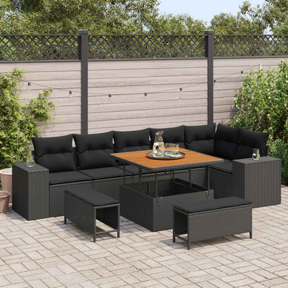 vidaXL Salon de jardin avec coussins 9 pcs Résine tressée noir