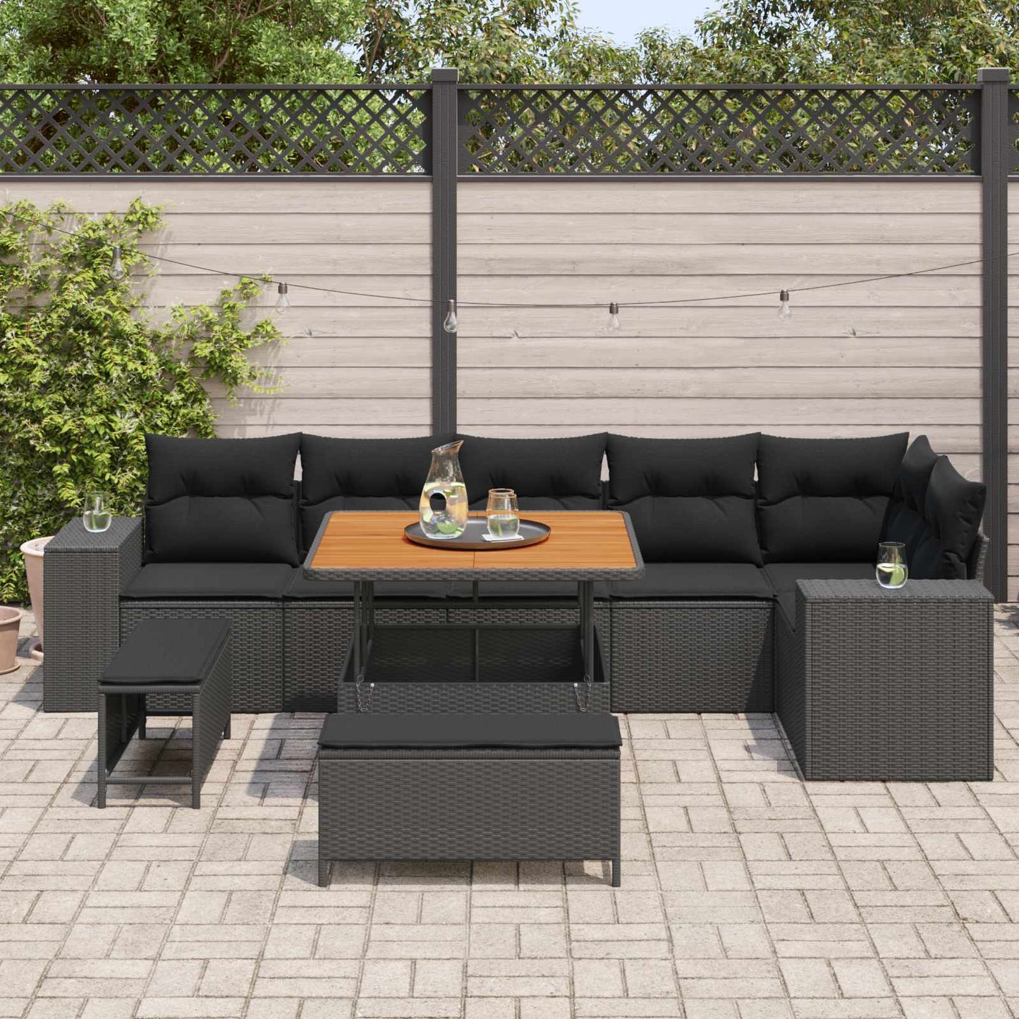 vidaXL Salon de jardin avec coussins 9 pcs Résine tressée noir