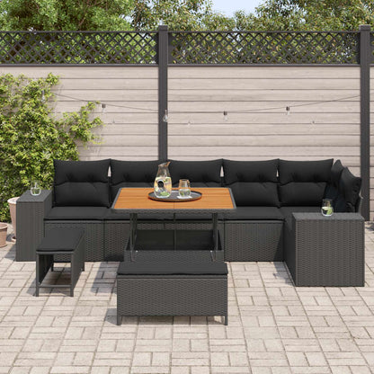 vidaXL Salon de jardin avec coussins 9 pcs Résine tressée noir