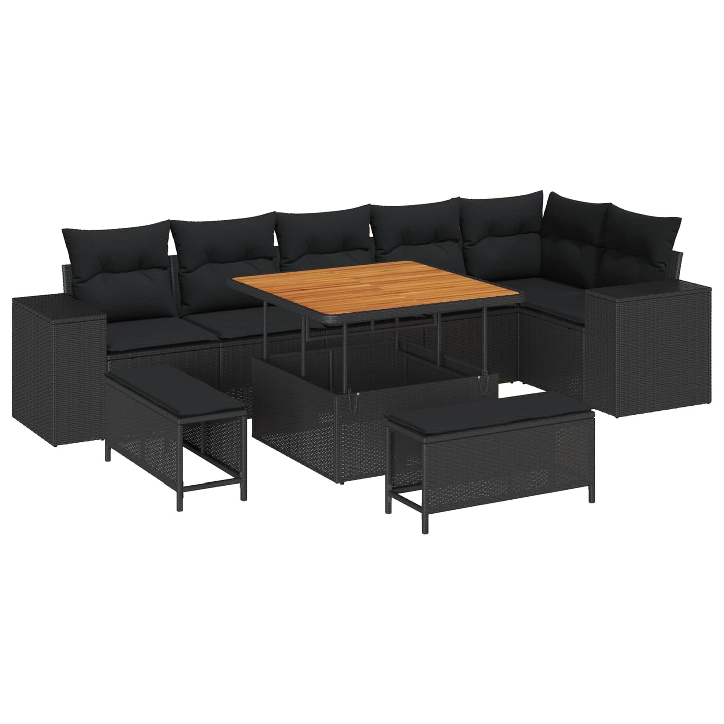 vidaXL Salon de jardin avec coussins 9 pcs Résine tressée noir