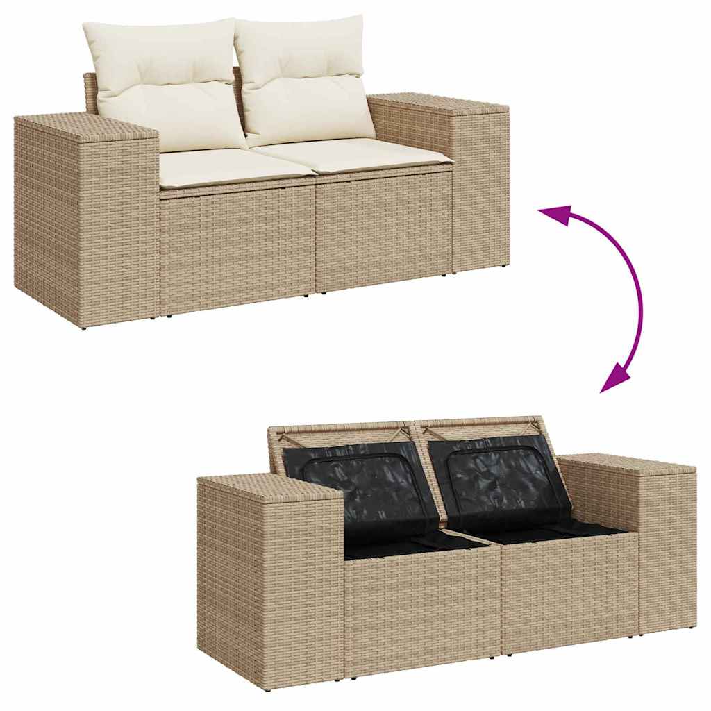vidaXL Gartensofa-set mit Kissen 9 pcs Beige und Creme Poly-Rattan