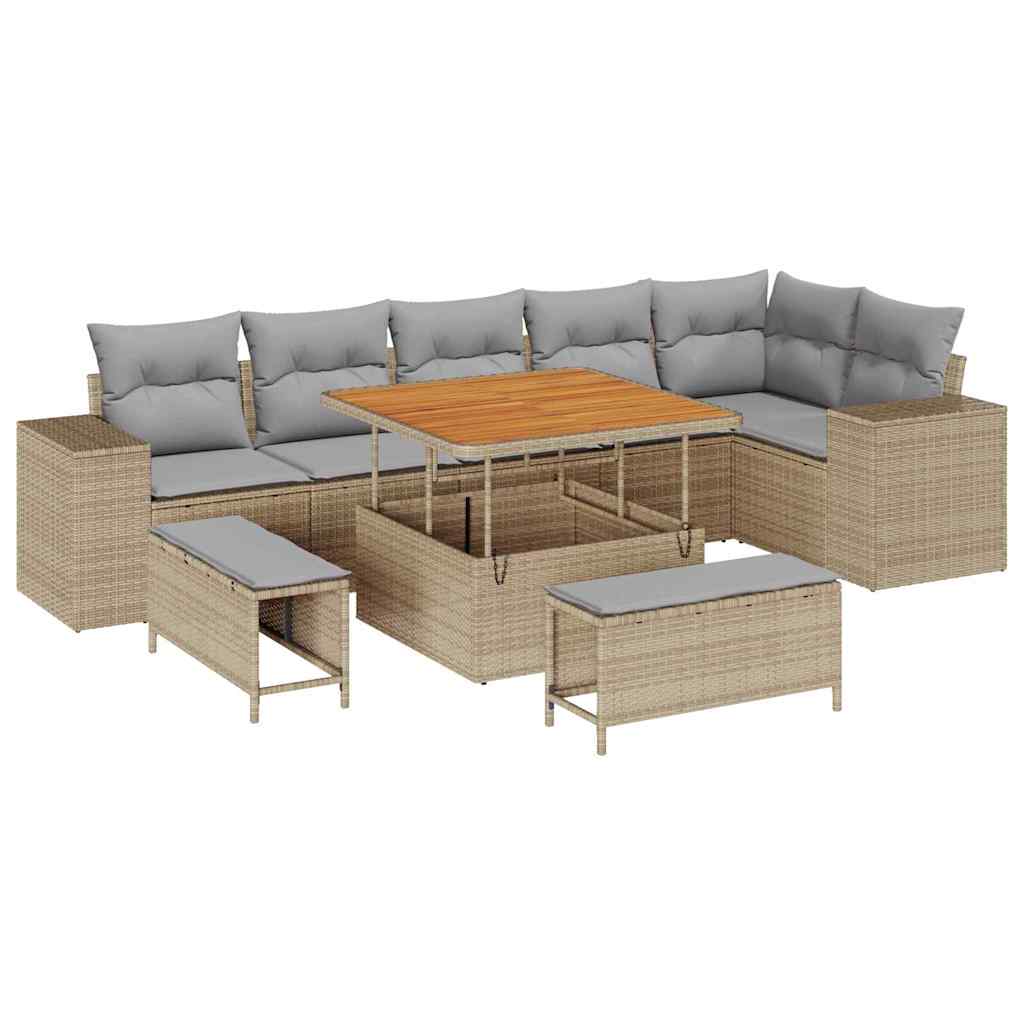vidaXL Salon de jardin avec coussins 9 pcs Beige et Gris clair Résine tressée