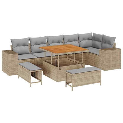 vidaXL Salon de jardin avec coussins 9 pcs Beige et Gris clair Résine tressée
