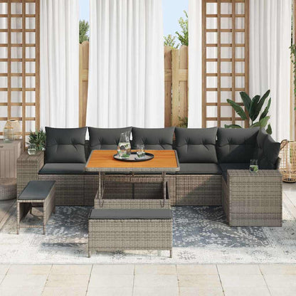 Gartensofa-set mit Kissen 9 pcs Grau Poly-Rattan