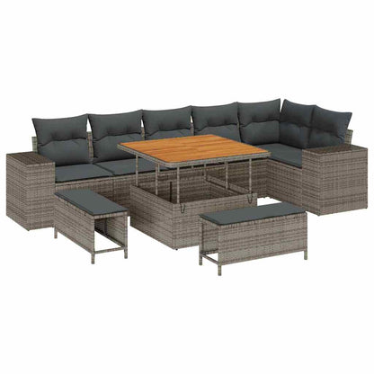 Gartensofa-set mit Kissen 9 pcs Grau Poly-Rattan