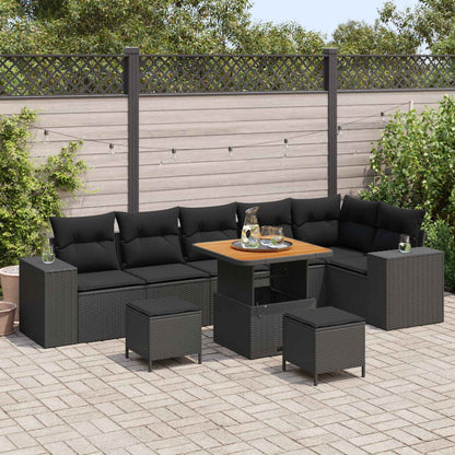 vidaXL Salon de jardin avec coussins 9 pcs Résine tressée noir