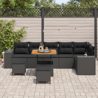 vidaXL Salon de jardin avec coussins 9 pcs Résine tressée noir