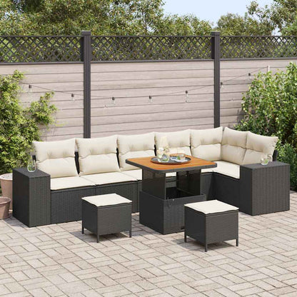 vidaXL Gartensofa-set mit Kissen 9 pcs Schwarz und Creme Poly-Rattan