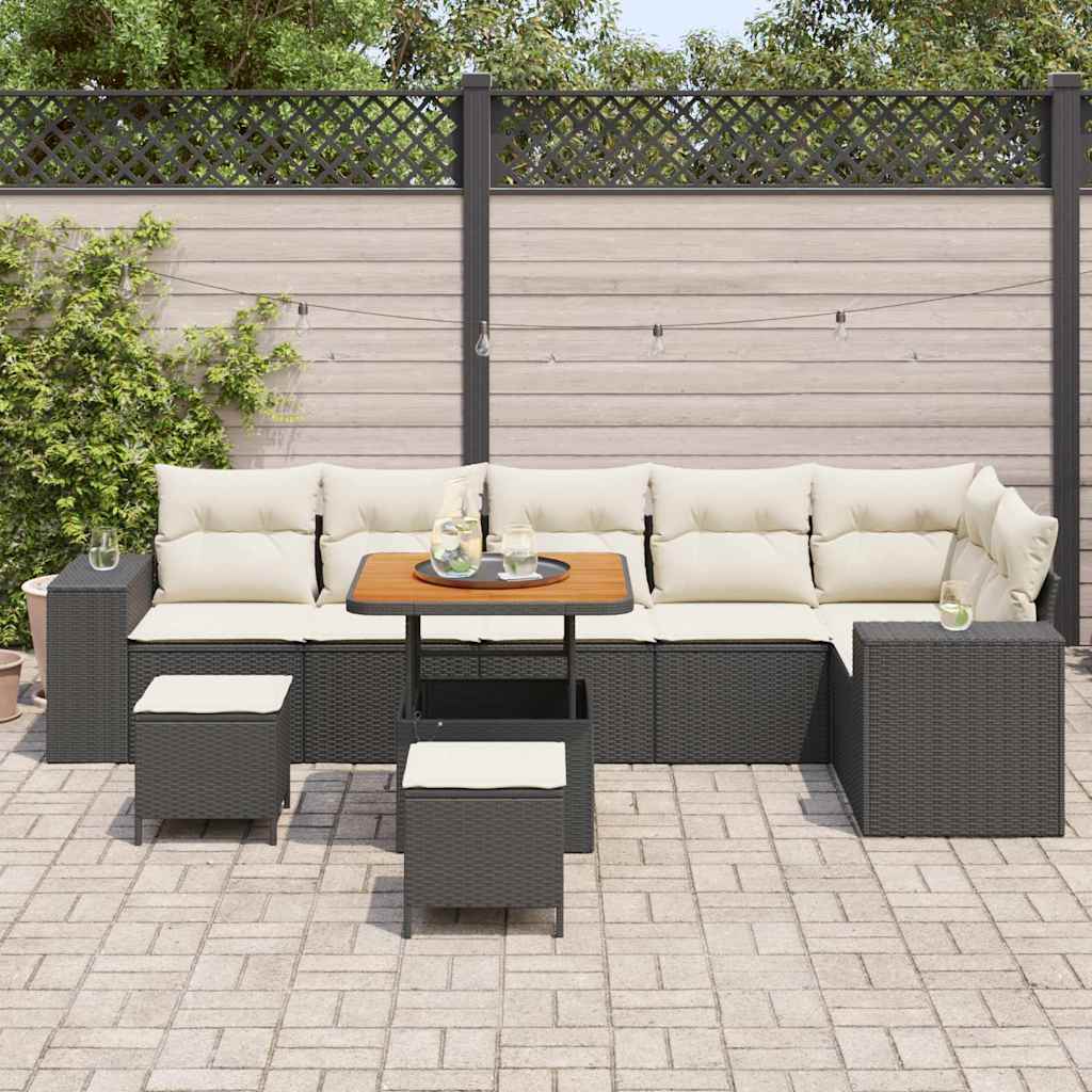 vidaXL Gartensofa-set mit Kissen 9 pcs Schwarz und Creme Poly-Rattan
