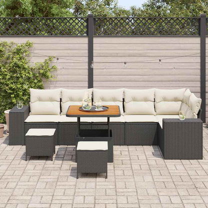 vidaXL Gartensofa-set mit Kissen 9 pcs Schwarz und Creme Poly-Rattan