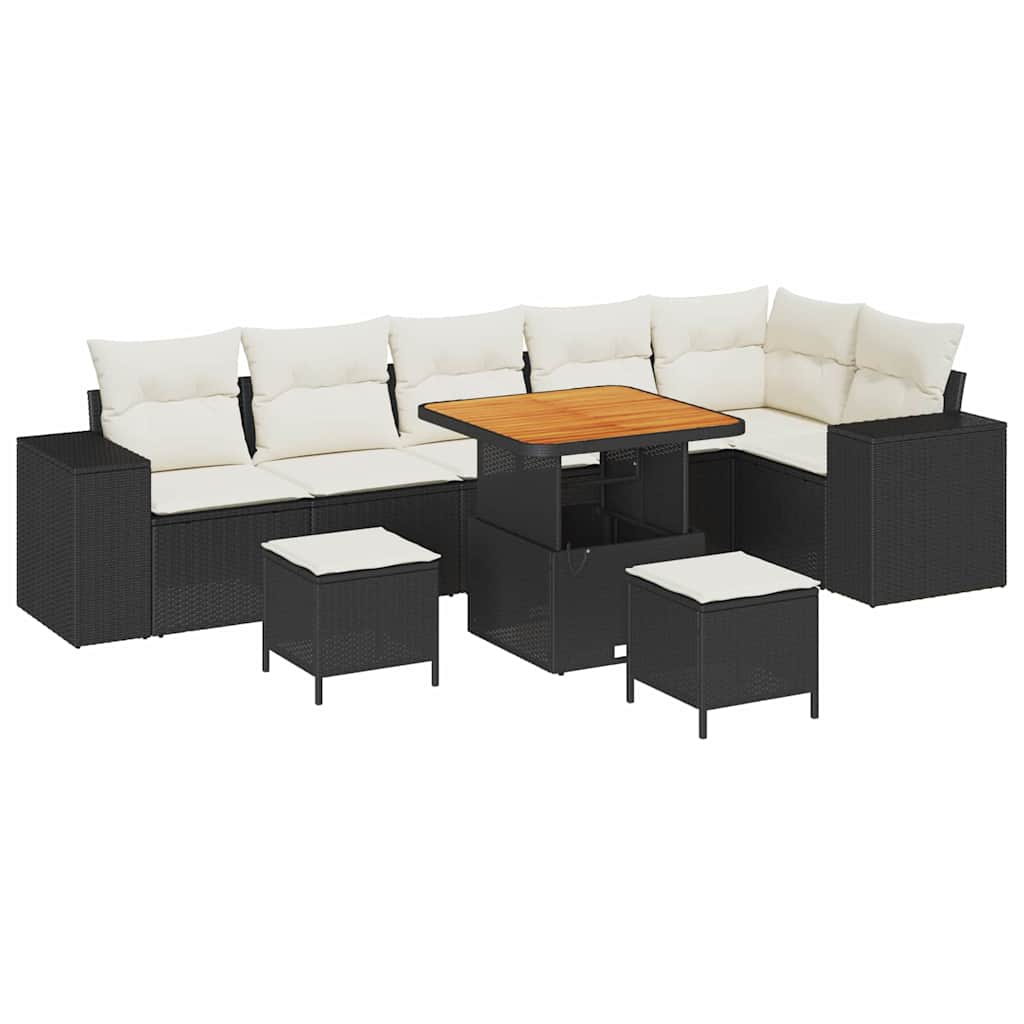 vidaXL Gartensofa-set mit Kissen 9 pcs Schwarz und Creme Poly-Rattan