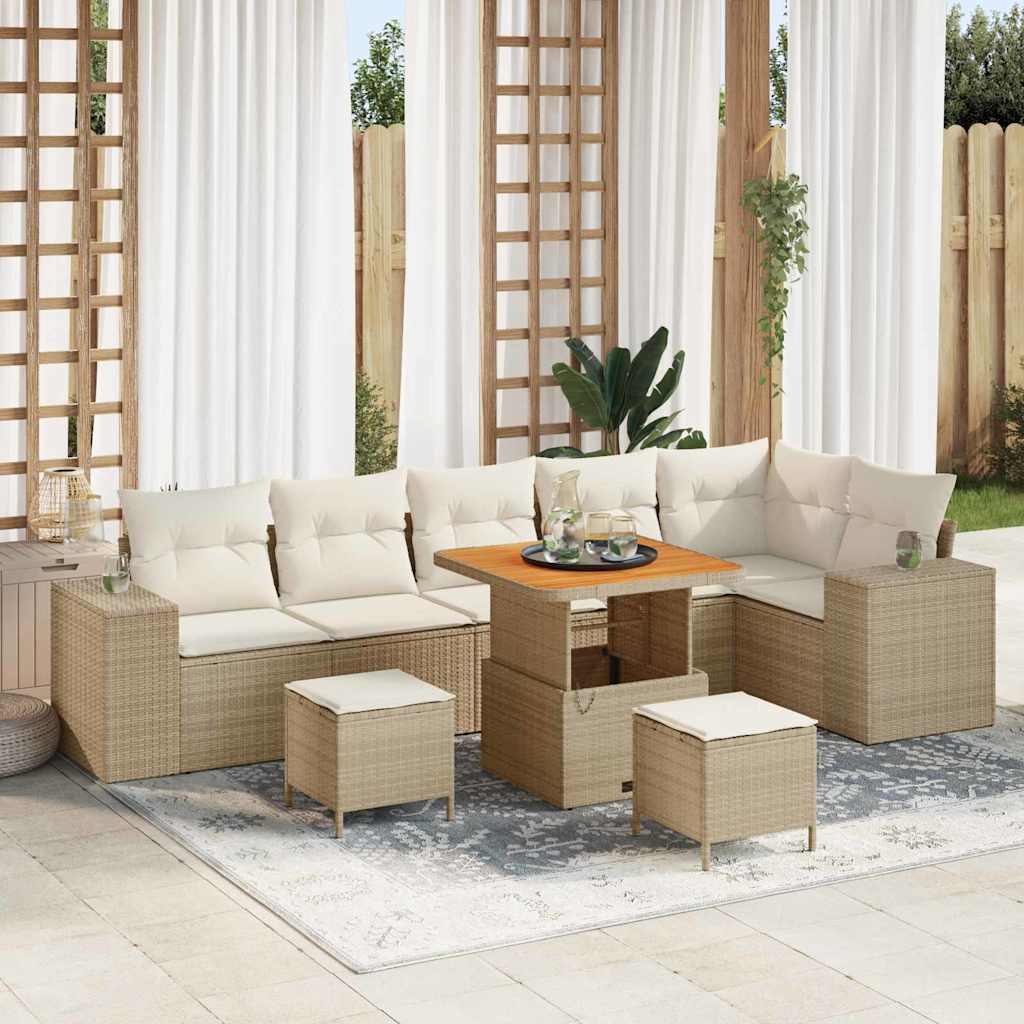 Gartensofa-set mit Kissen 9 pcs Beige und Creme Poly-Rattan