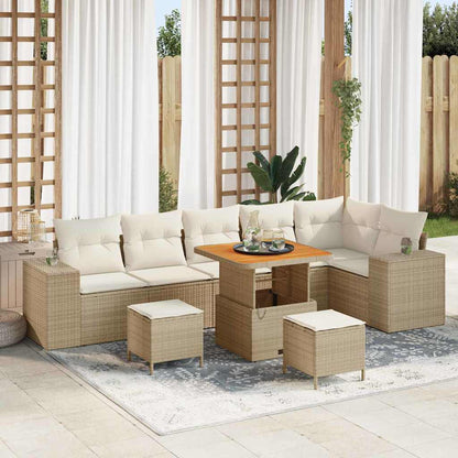 Gartensofa-set mit Kissen 9 pcs Beige und Creme Poly-Rattan