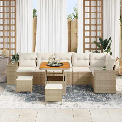 Gartensofa-set mit Kissen 9 pcs Beige und Creme Poly-Rattan