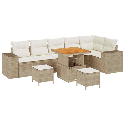 Gartensofa-set mit Kissen 9 pcs Beige und Creme Poly-Rattan