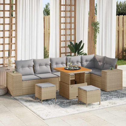 Gartensofa-set mit Kissen 9 pcs Beige und Hellgrau Poly-Rattan