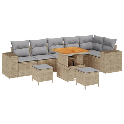 Gartensofa-set mit Kissen 9 pcs Beige und Hellgrau Poly-Rattan