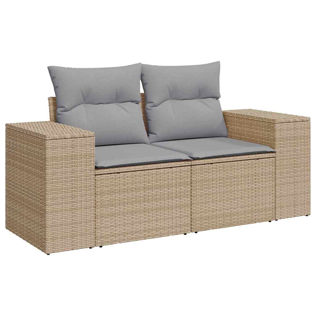 Gartensofa-set mit Kissen 9 pcs Beige und Hellgrau Poly-Rattan