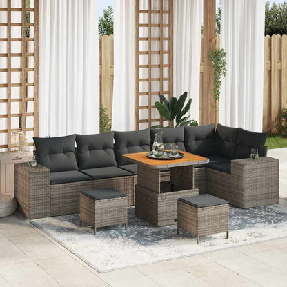 Gartensofa-set mit Kissen 9 pcs Grau Poly-Rattan