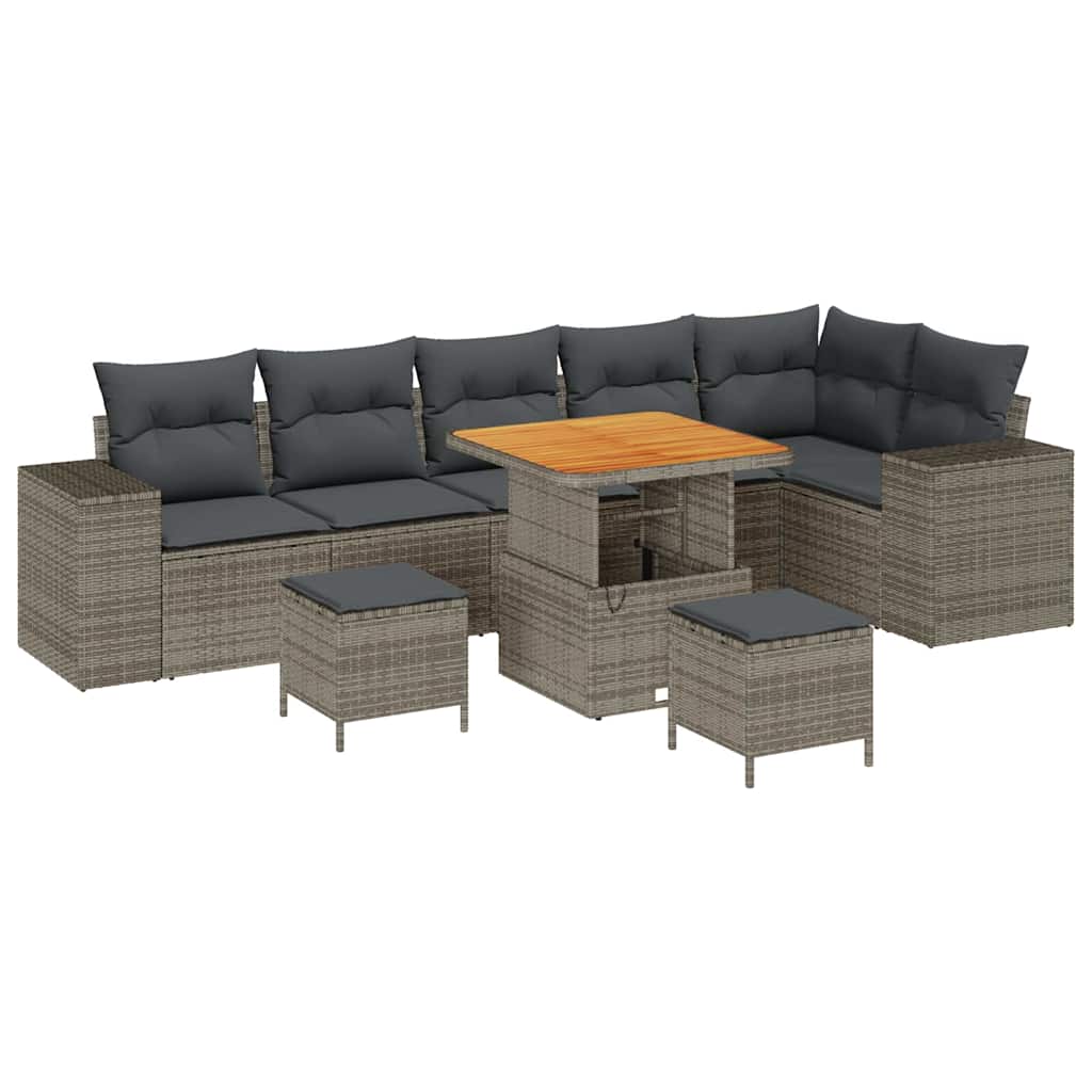 Gartensofa-set mit Kissen 9 pcs Grau Poly-Rattan