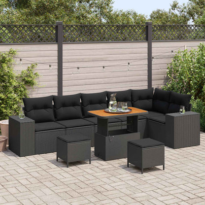 Gartensofa-set mit Kissen 9 pcs Schwarz Poly-Rattan