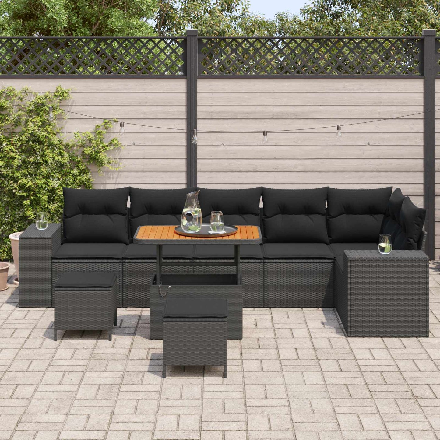 Gartensofa-set mit Kissen 9 pcs Schwarz Poly-Rattan