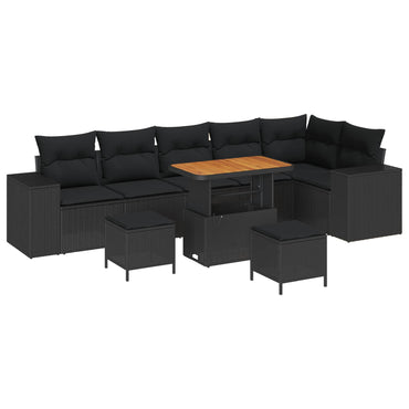 vidaXL Salon de jardin avec coussins 9 pcs Résine tressée noir