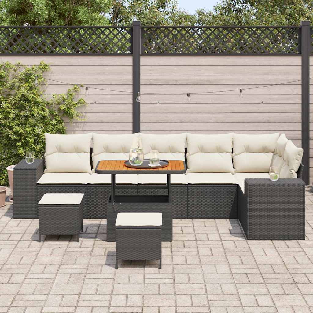 vidaXL Garten-Sofa-Set mit Kissen mit Speicher 9 pcs Schwarz und Creme