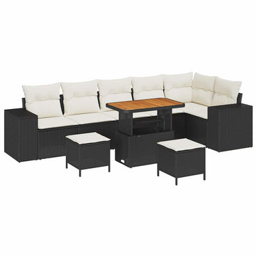 vidaXL Garten-Sofa-Set mit Kissen mit Speicher 9 pcs Schwarz und Creme