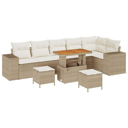 Garten-Sofa-Set mit Kissen mit Speicher 9 pcs Beige und Creme