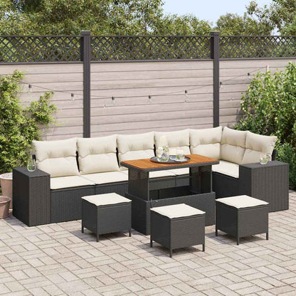 Gartensofa-set mit Kissen 10 pcs Schwarz und Creme Poly-Rattan