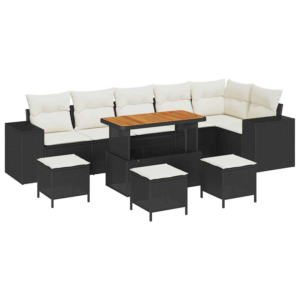 Gartensofa-set mit Kissen 10 pcs Schwarz und Creme Poly-Rattan