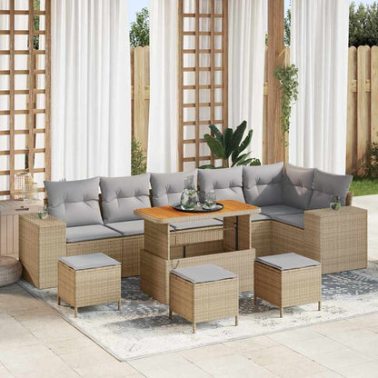 Gartensofa-set mit Kissen 10 pcs Beige und Hellgrau Poly-Rattan