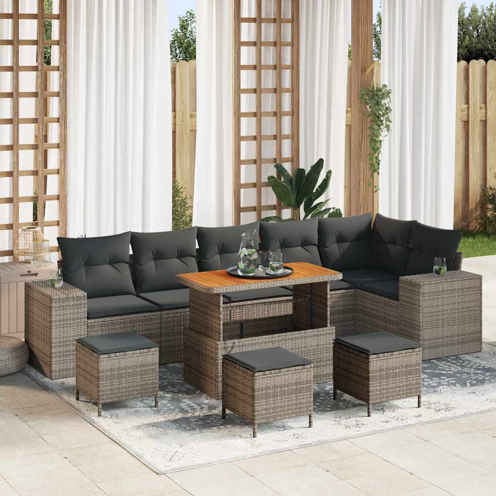 Gartensofa-set mit Kissen 10 pcs Grau Poly-Rattan