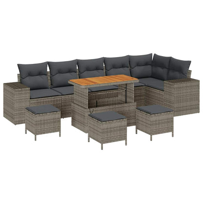 Gartensofa-set mit Kissen 10 pcs Grau Poly-Rattan